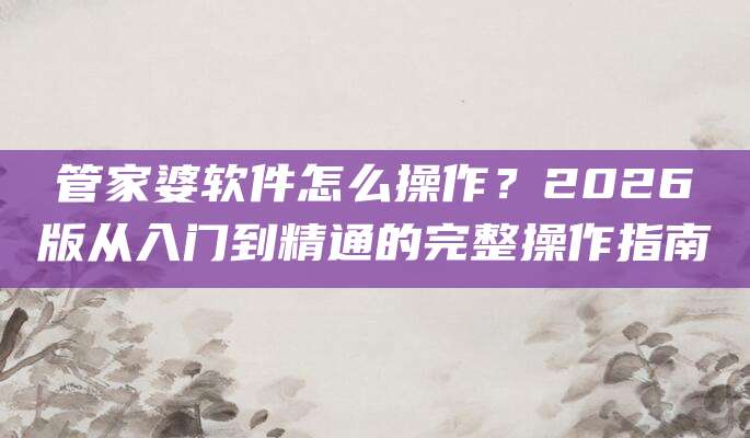 管家婆软件怎么操作？2026版从入门到精通的完整操作指南
