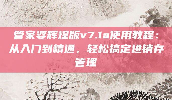 管家婆辉煌版v7.1a使用教程：从入门到精通，轻松搞定进销存管理
